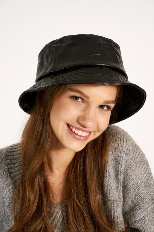 LPODRE LP13531 Siyah Yılan Desenli Bucket Kadın Şapka