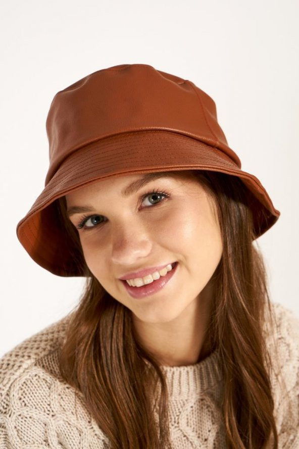 LPODRE LP11432 Taba Deri Görünümlü Bucket Kadın Şapka