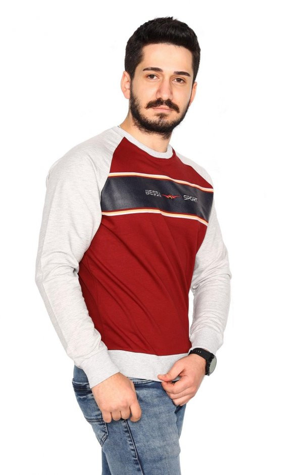 Bordo Sweatshirt 2 İplik Reglan Kol Modeli Göğüs Garnili