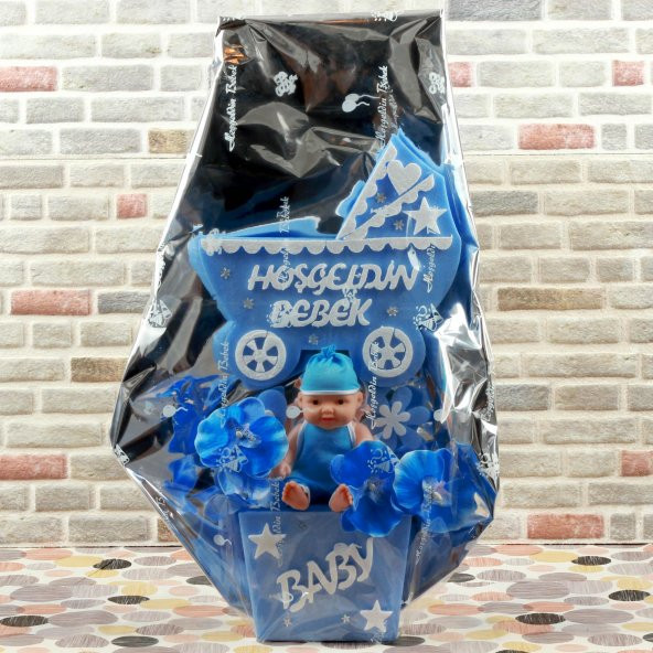 Yenidoğan Erkek Bebek Küçük Puset Çiçek Aranjman - 4