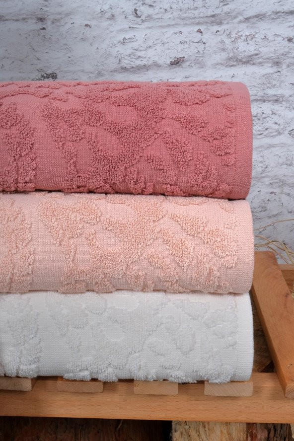 4Lü 50x90 Jakarlı Yaprak Desenli El-Yüz Havlusu - 2