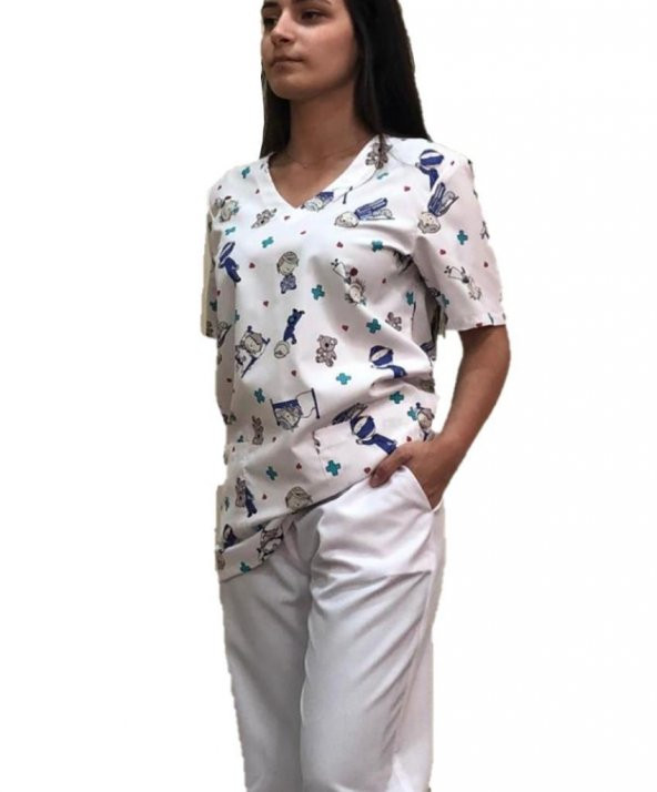 V Yaka Tek Üst  Viskon Hemşire Ve Doktor Önlüğü M