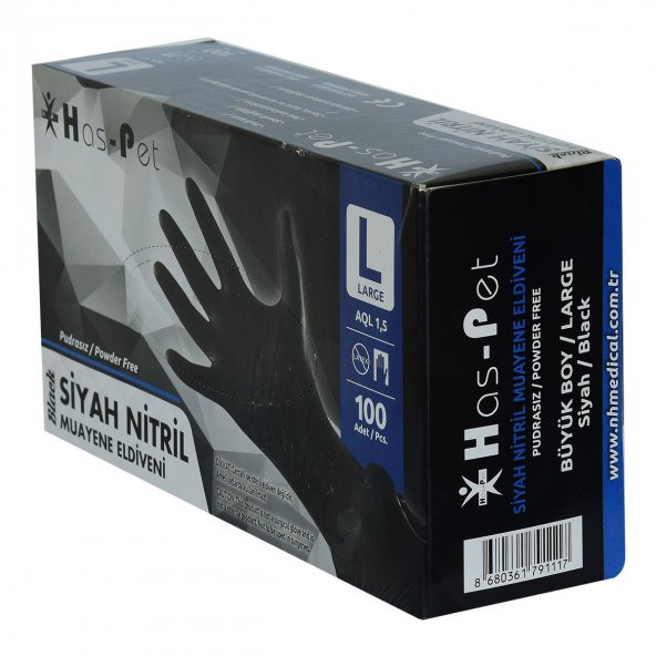 Has-Pet Pudrasız Siyah Nitril Eldiven Büyük Boy (L) 100 Lü Paket - 2