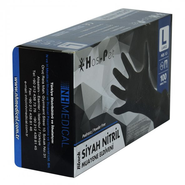 Has-Pet Pudrasız Siyah Nitril Eldiven Büyük Boy (L) 100 Lü Paket - 3