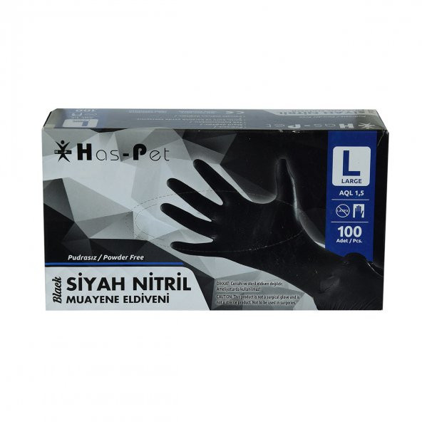 Has-Pet Pudrasız Siyah Nitril Eldiven Büyük Boy (L) 100 Lü Paket - 4