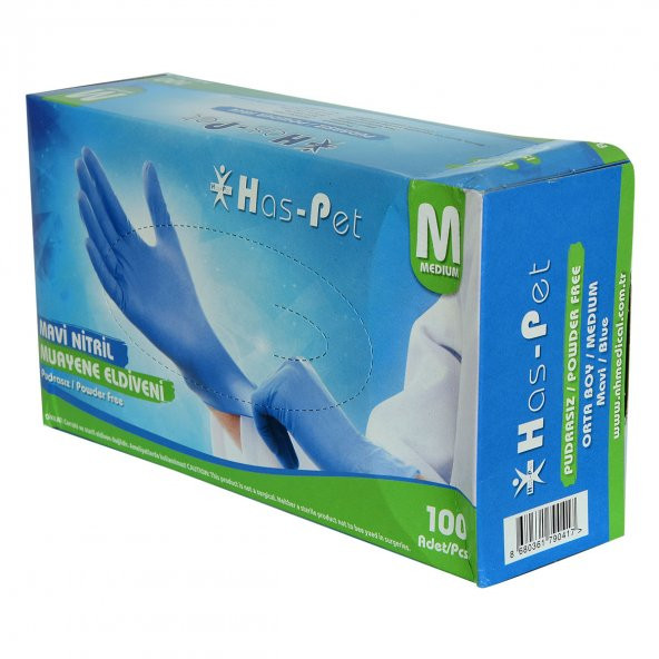Has-Pet Pudrasız Mavi Nitril Eldiven Orta Boy (M) 100 Lü Paket - 2