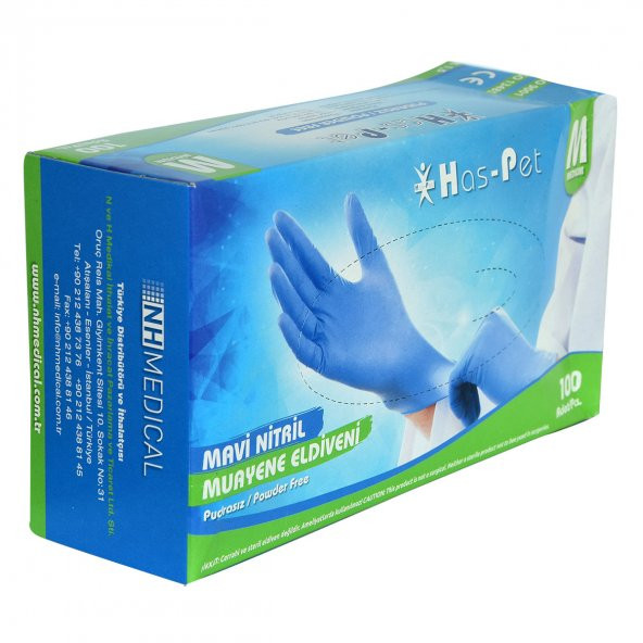 Has-Pet Pudrasız Mavi Nitril Eldiven Orta Boy (M) 100 Lü Paket - 3