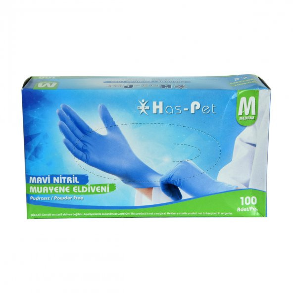 Has-Pet Pudrasız Mavi Nitril Eldiven Orta Boy (M) 100 Lü Paket - 4