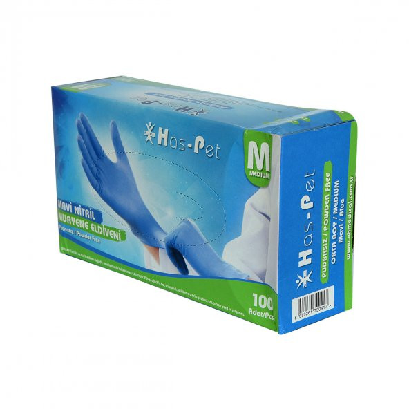 Has-Pet Pudrasız Mavi Nitril Eldiven Orta Boy (M) 100 Lü Paket - 6