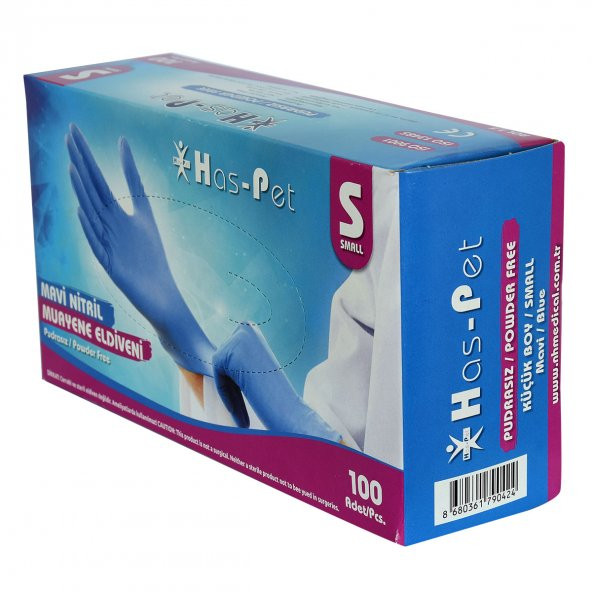 Has-Pet Pudrasız Mavi Nitril Eldiven Küçük Boy (S) 100 Lü Paket - 2