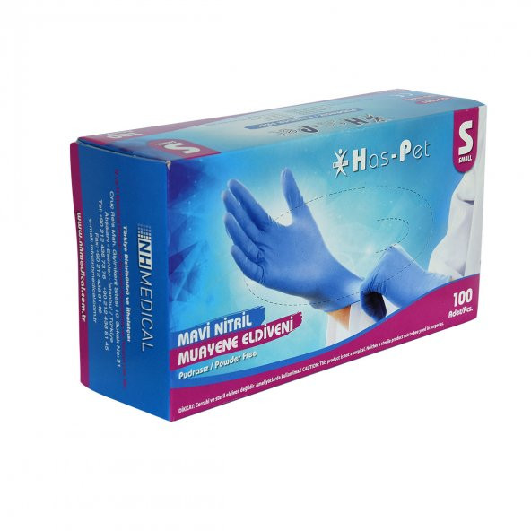 Has-Pet Pudrasız Mavi Nitril Eldiven Küçük Boy (S) 100 Lü Paket - 5