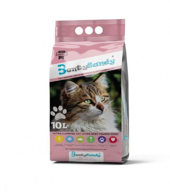 Bentysandy Bebek Pudrası Kokulu Kalın Bentonit Kedi Kumu 10 Lt