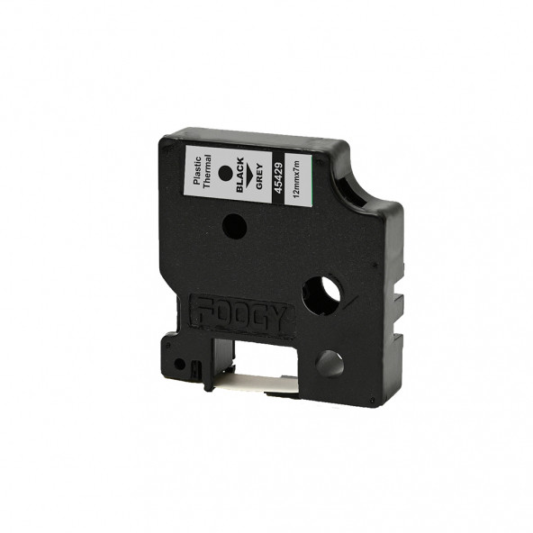 Foogy Dymo D1 Uyumlu Thermal Plastik Şerit Etiket Gri-Siyah 12 mm x 6 mt