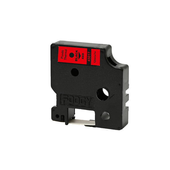 Foogy Dymo D1 Uyumlu Thermal Plastik Şerit Etiket Kırmızı-Siyah 12 mm x 7 mt - 45017