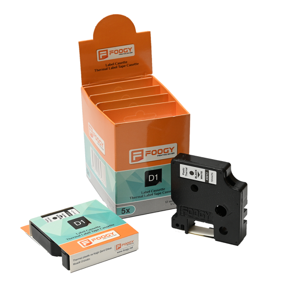 Foogy Dymo D1 Uyumlu Thermal Plastik Şerit Etiket  Beyaz - 12 mm x 7 m - 45013 - 6