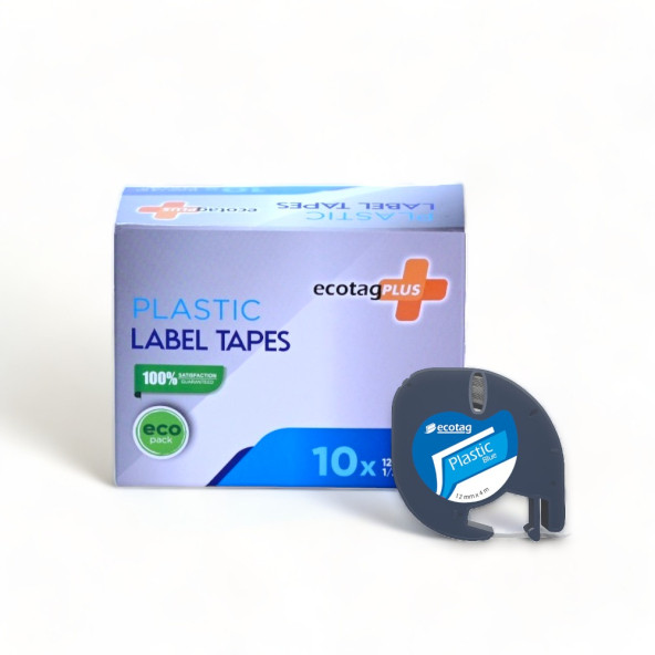EcotagPlus Dymo Letratag Muadili Plastik Şerit Etiket Mavi 10 lu Eco Paket - 3