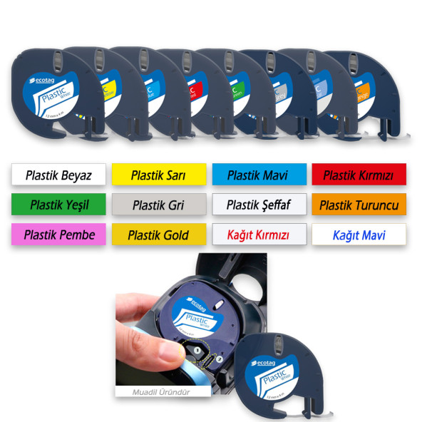 EcotagPlus Dymo Letratag Muadili Plastik Şerit Etiket Mavi 10 lu Eco Paket - 5
