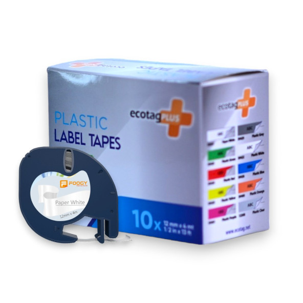 Dymo Letratag Etiket Yazcı ve 10 Adet EcotagPlus Şerit Etiket 12 mm x 4 mt Kagıt Beyaz - 6
