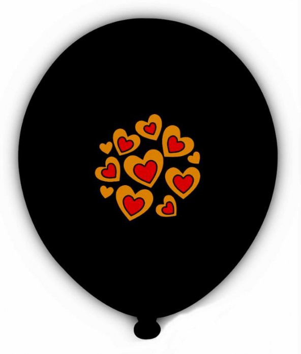 Kalpler Baskılı Siyah Balon 100 Adet 12" (Hbk)