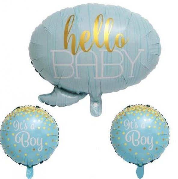 Hello Baby Folyo Balon Set (Mavi)