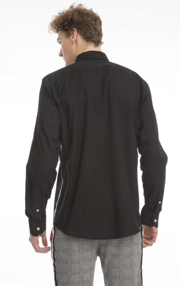 Erkek Regular Fit Cep Baskılı Düz Renk Gömlek - 3