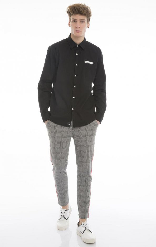 Erkek Regular Fit Cep Baskılı Düz Renk Gömlek - 4