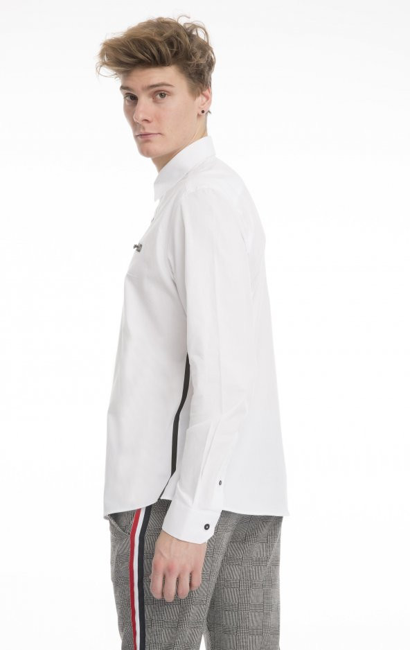 Erkek Regular Fit Cep Baskılı Düz Renk Gömlek - 10