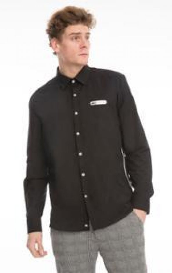 Erkek Regular Fit Cep Baskılı Düz Renk Gömlek - 12