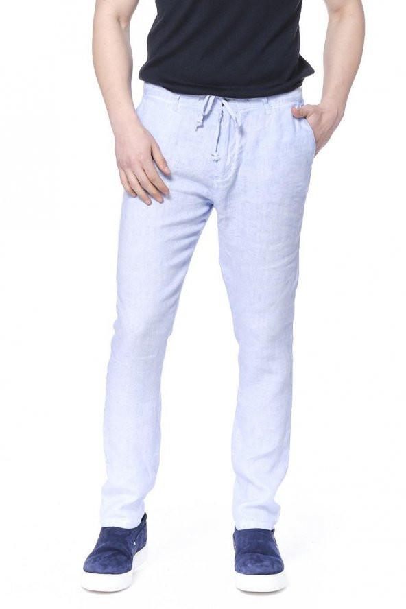 Erkek Regular Fit 100 Keten Bağcıklı Rahat Jogger Pantolon - 5