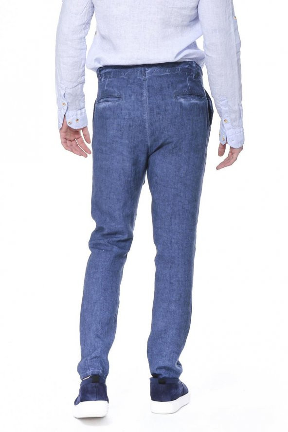 Erkek Regular Fit 100 Keten Bağcıklı Rahat Jogger Pantolon - 8