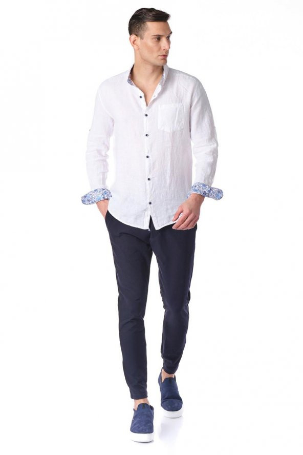 Erkek Regular Fit %100 Keten Cep Detaylı Gömlek - 9