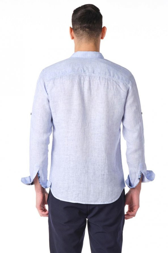 Erkek Regular Fit %100 Keten Cep Detaylı Gömlek - 12
