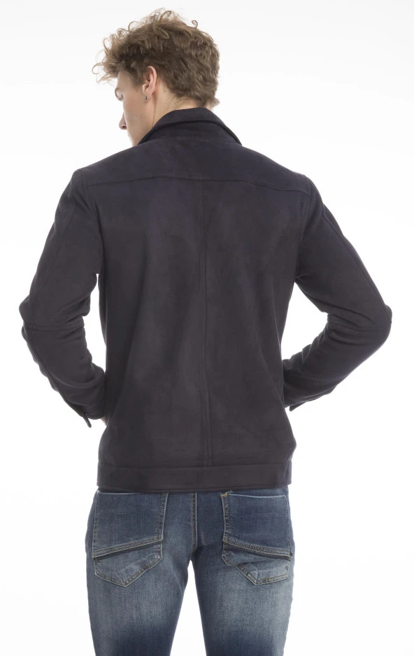 Erkek Slim Fit İçi Astarsız Cepli Baharlık Süet Kısa Mont - 4