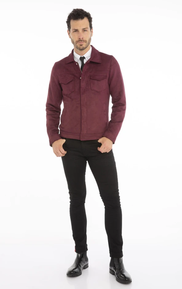 Erkek Slim Fit İçi Astarsız Cepli Baharlık Süet Kısa Mont - 9