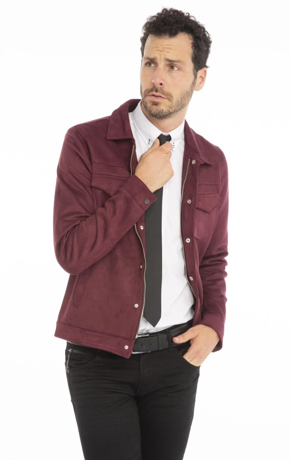 Erkek Slim Fit İçi Astarsız Cepli Baharlık Süet Kısa Mont - 10