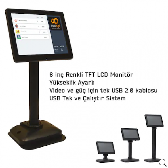 Müşteri Satış Ekranı 8" LCD Yükseklik Ayarlı POS