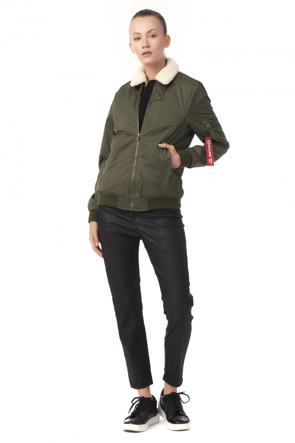 Kadın Yakası Çıkabilen Yünlü Çok Cepli Pilot Bomber Kolej Mont - 2