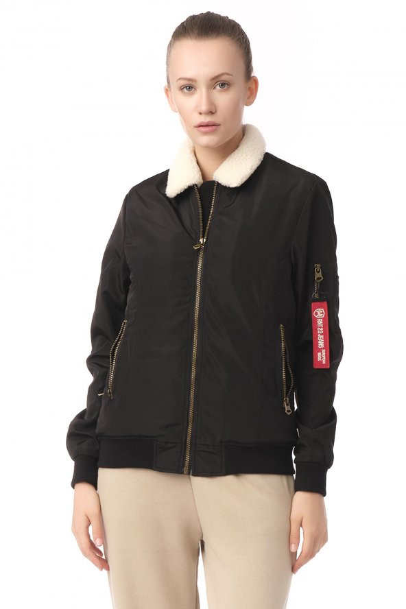 Kadın Yakası Çıkabilen Yünlü Çok Cepli Pilot Bomber Kolej Mont - 3