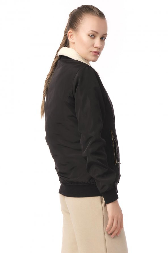 Kadın Yakası Çıkabilen Yünlü Çok Cepli Pilot Bomber Kolej Mont - 4