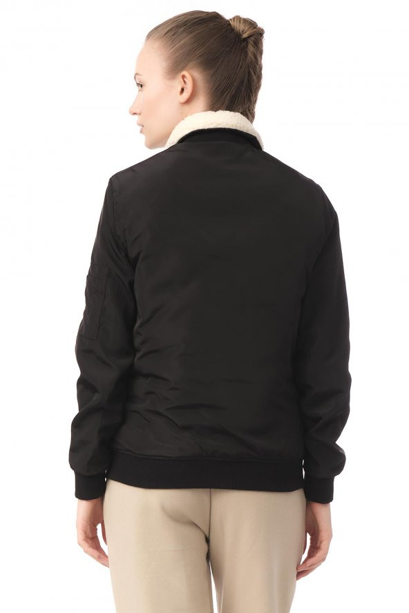 Kadın Yakası Çıkabilen Yünlü Çok Cepli Pilot Bomber Kolej Mont - 5