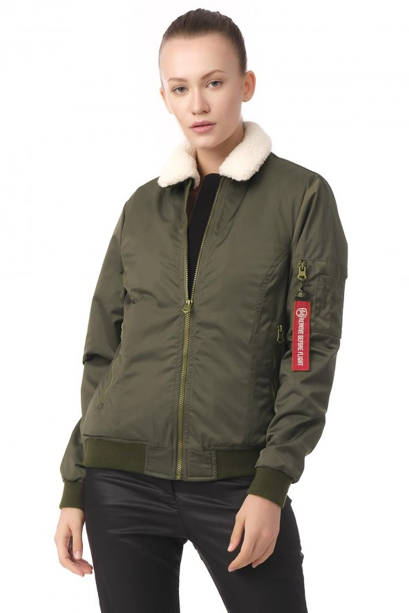 Kadın Yakası Çıkabilen Yünlü Çok Cepli Pilot Bomber Kolej Mont - 10