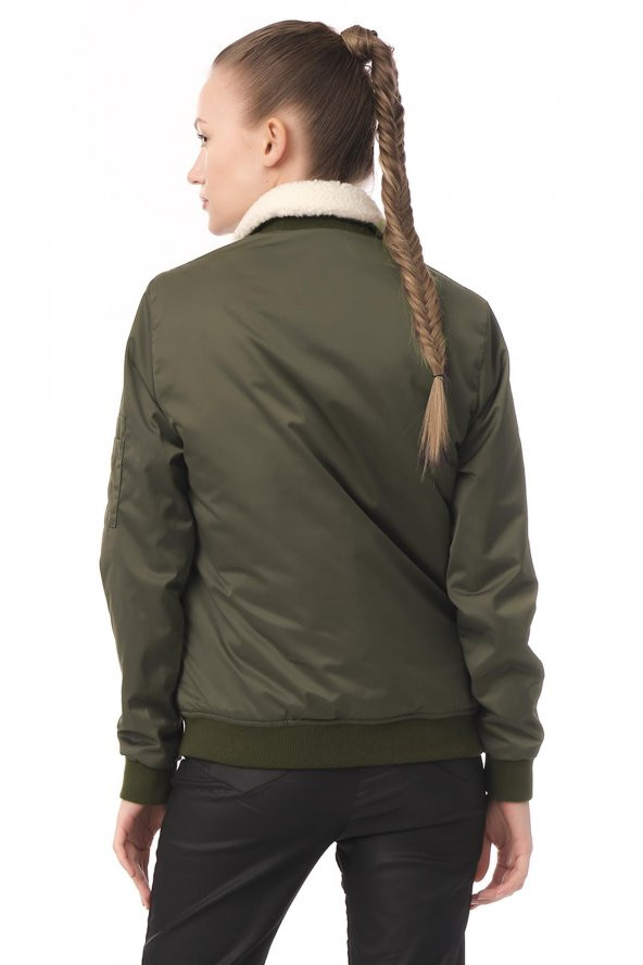 Kadın Yakası Çıkabilen Yünlü Çok Cepli Pilot Bomber Kolej Mont - 11