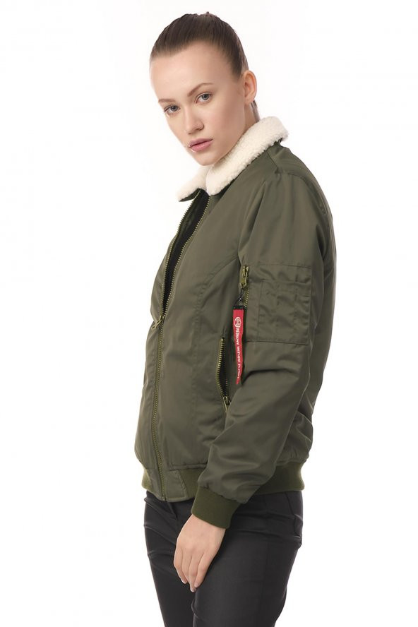 Kadın Yakası Çıkabilen Yünlü Çok Cepli Pilot Bomber Kolej Mont - 12