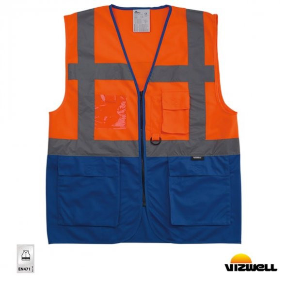 Vizwell Çok Cepli̇ İki Renkli̇ Reflektörlü Mühendi̇s Yeleği - 1