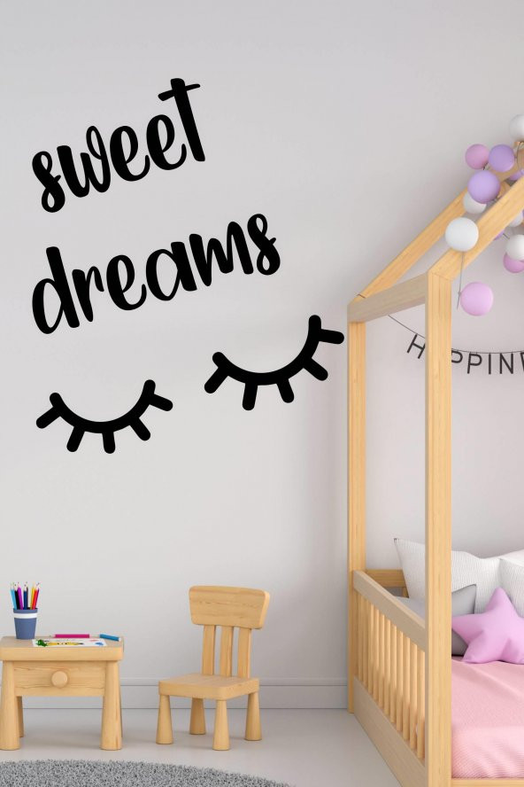 Sweet Dreams Kirpik Çocuk Bebek Odası Suvar Sticker-Siyah (60x72cm)