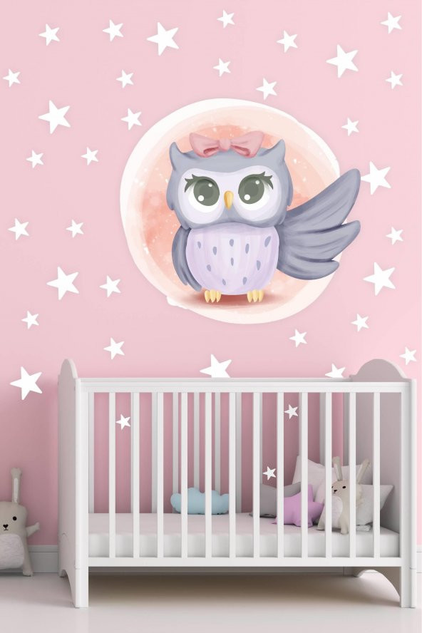 Sevimli Baykuş ve Yıldızlar Çocuk Odası Sticker
