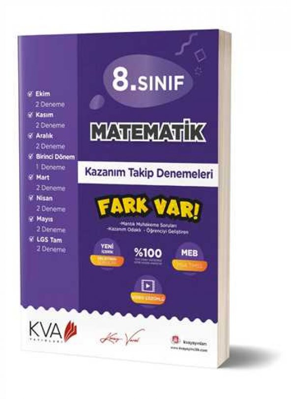 KVA Yayınları - 8. Sınıf Matematik Fark Var Kazanım Takip Denemeleri - 1