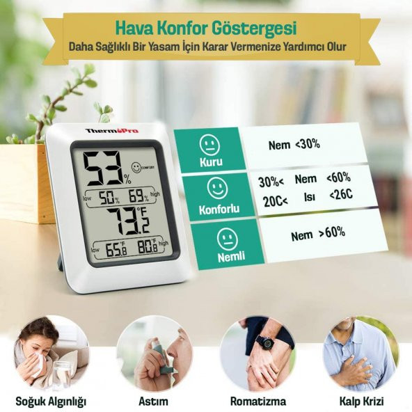 ThermoPro TP50 Termometre İç Mekan Dijital Sıcaklık ve Nem Ölçer - 2