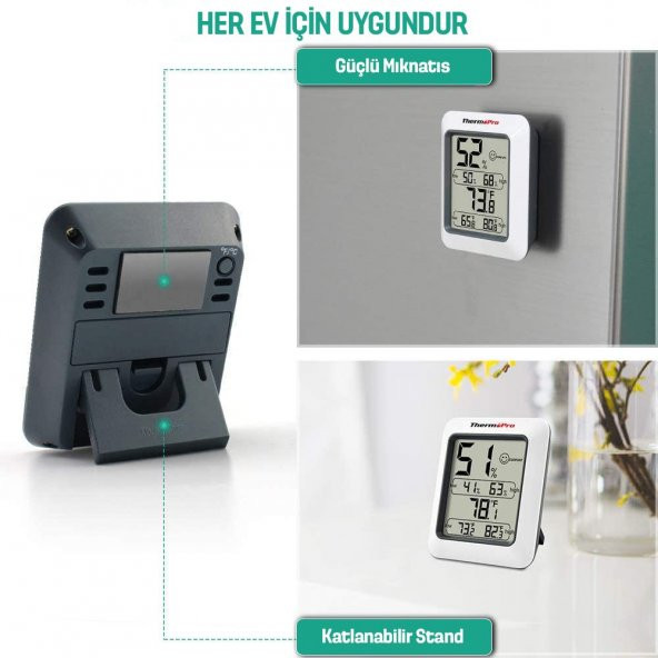 ThermoPro TP50 Termometre İç Mekan Dijital Isı ve Nem Ölçer - 3