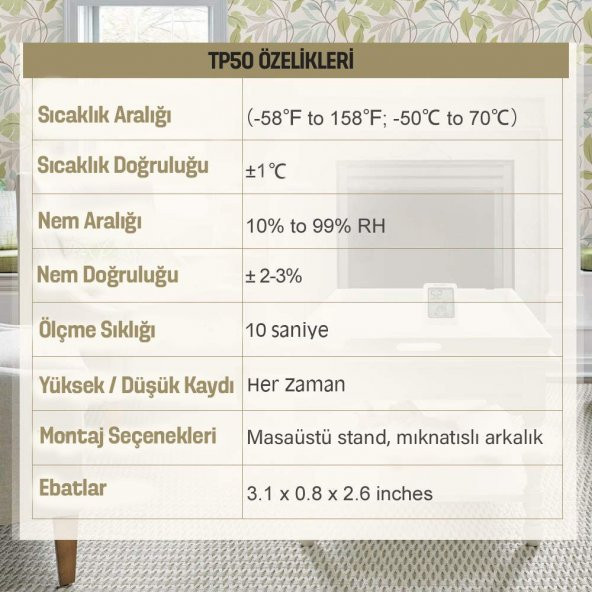 ThermoPro TP50 Termometre İç Mekan Dijital Isı ve Nem Ölçer - 8